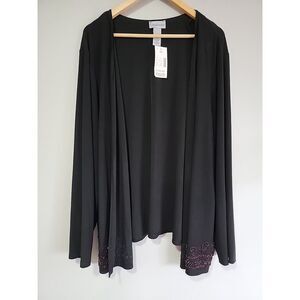 Catherines Womens 4X‎ Black Open Front Cardigan Embellished Beaded Front Hem NWT